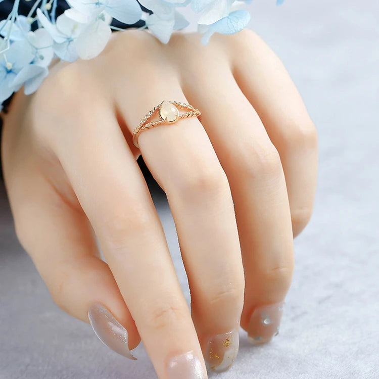 Emotional Bijoux Femmes En Gros Factory 925 Sterling Silver 14K Gold Plated Gemstones African Opal Rice Crop Shaped Drop Ring