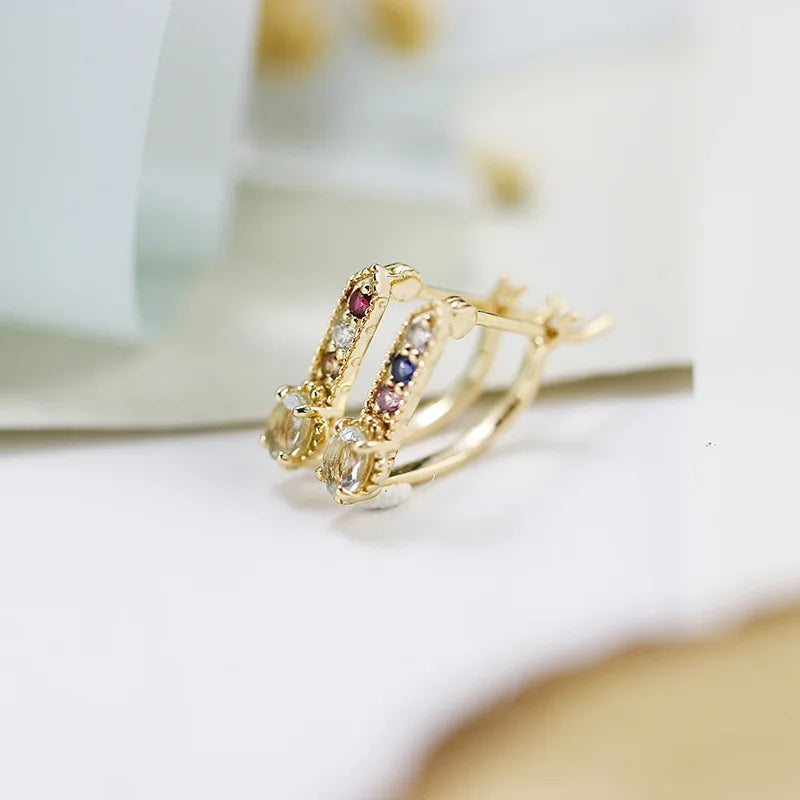 925 Sterling Silver 14K Gold Plated Synthetic Green Amethyst Red Blue Corundum Gemstone Colorful Zirconia Butterfly Earrings