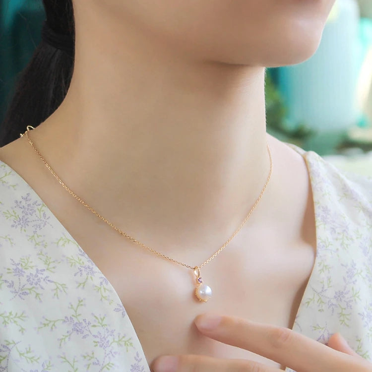 Emotional Factory 925 Sterling Silver 14K Gold Plated Gemstones Purple Crystal Amethyst Bread Pearls Necklace