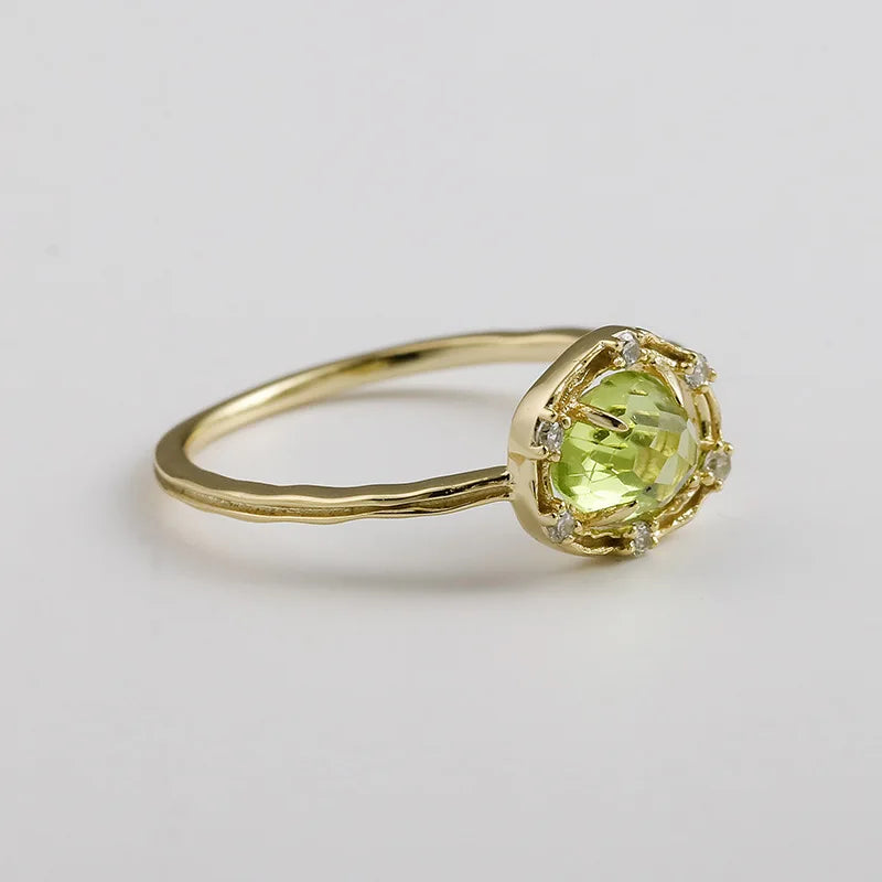 Emotional Factory 925 Sterling Silver 14K Gold Plated Gemstone Commuter Irregular Peridot White Zirconia Ring