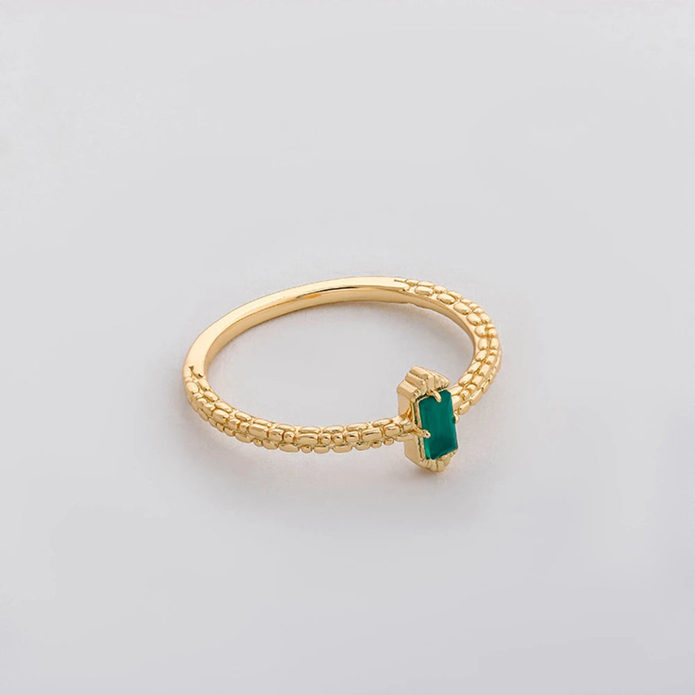Emotional Factory 925 Sterling Silver 14K Gold Plated Geometrical Bar Green Natural Chalcedony Gem Stone Gemstone Ring
