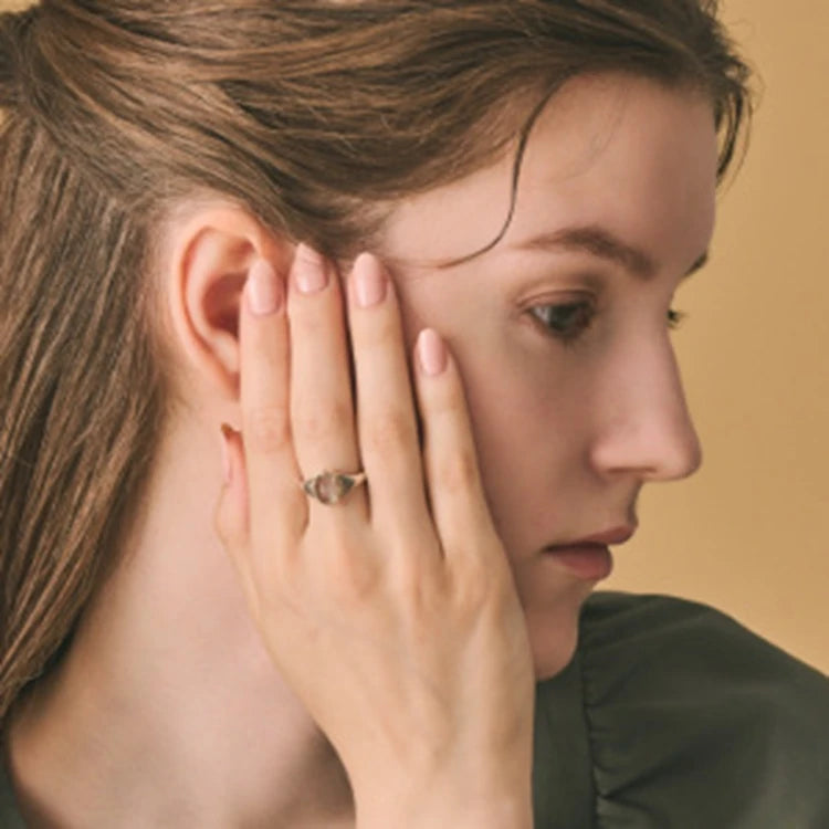 Emotional Factory 925 Sterling Silver 14K Gold Plated Gemstone Layered Two-Colour Plating Vintage Labradorite Ring