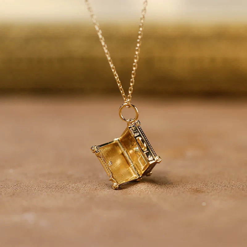 Emotional Factory 925 Sterling Silver 14K Gold Plated Gemstone Middle-Aged Suitcase Lockets Pendant