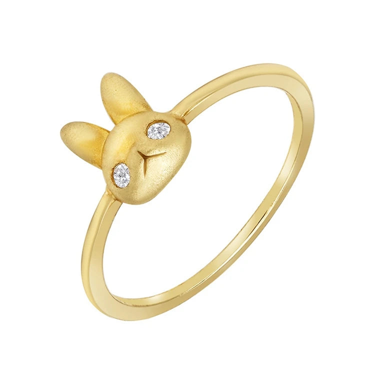 Emotional Factory 925 Sterling Silver 14K Gold Plated Gemstone Zircon Animal Three-Dimensional Cute Wind Rabbit Ring