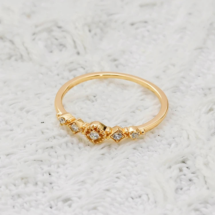 Emotional Factory 925 Sterling Silver 14K Gold Plated Gemstone Retro Vintage Cz Zircon Simple Geometric Matching Ring