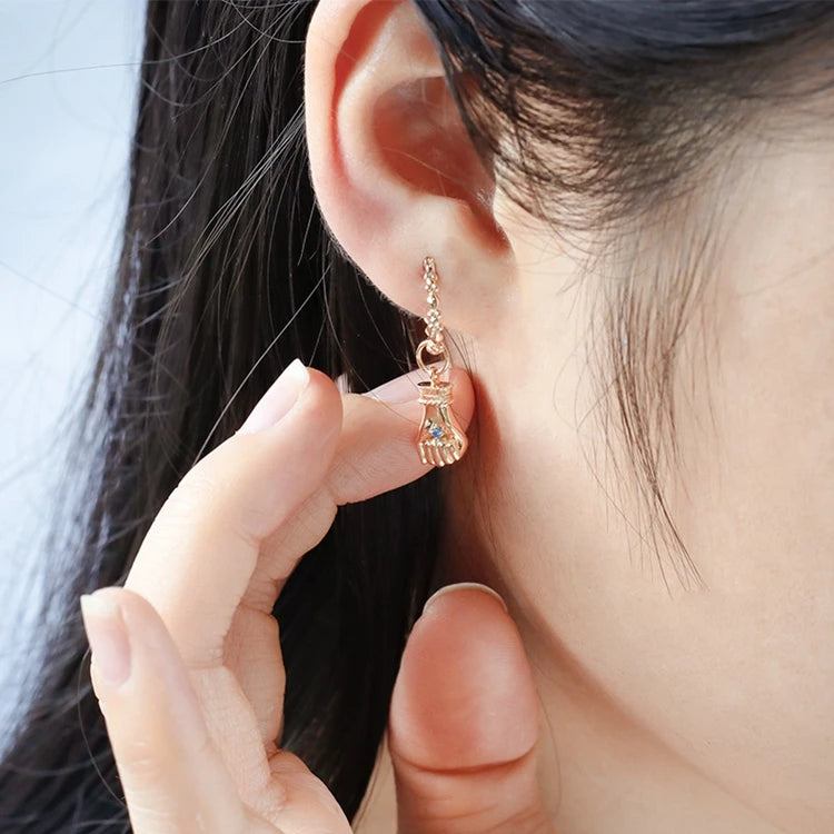 925 Sterling Silver 14K Plated Gemstone Blue Spinel Fist Boxer Gold Handguard and Peace Earrings Can Be Used With Ear Clips