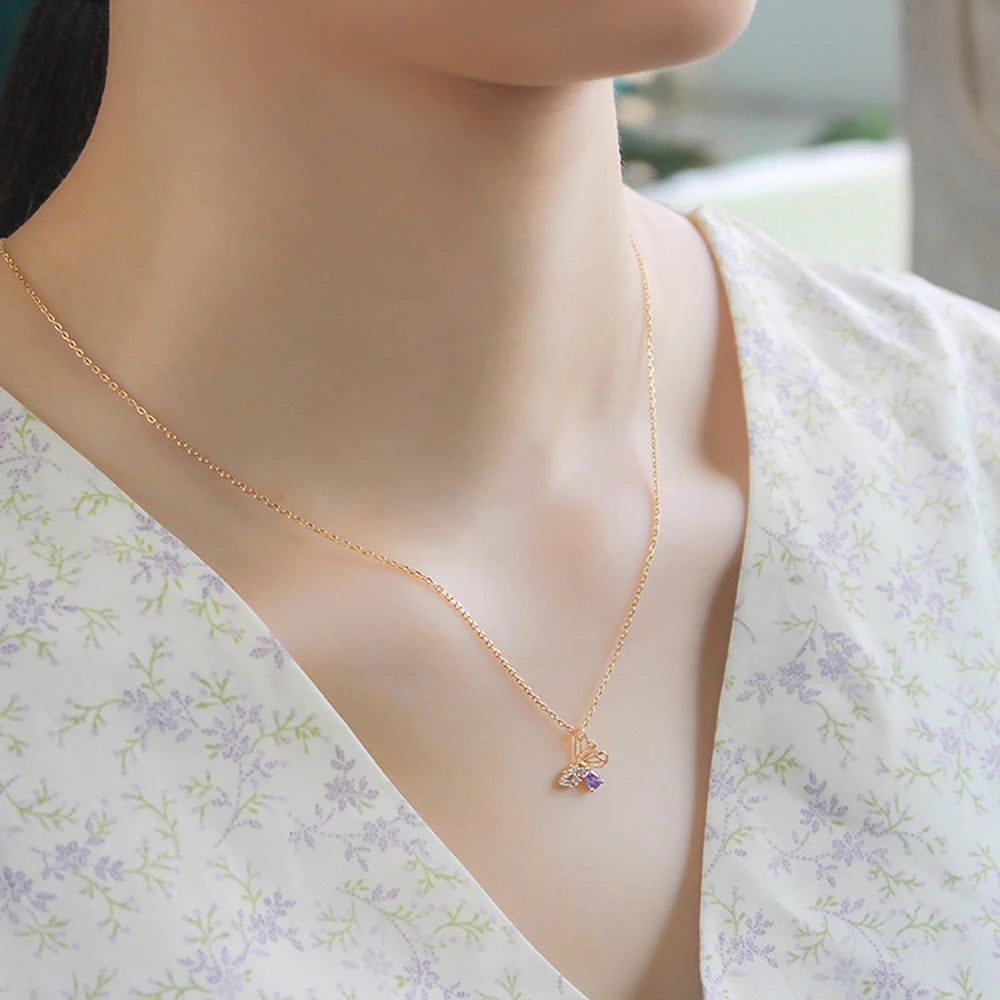 Gemstones Animals Blue Zircon Butterfly Red Corundum Stone Necklace