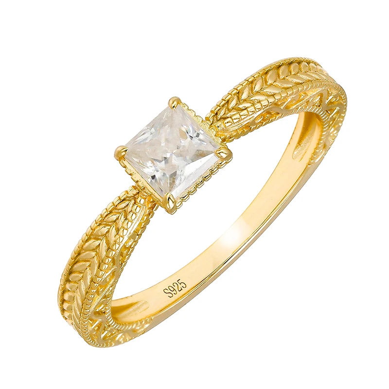 Customizable Luxury S925 Silver Gold-Plated Princess-Cut Zircon Wedding Ring for Women - Available in 14K/18K