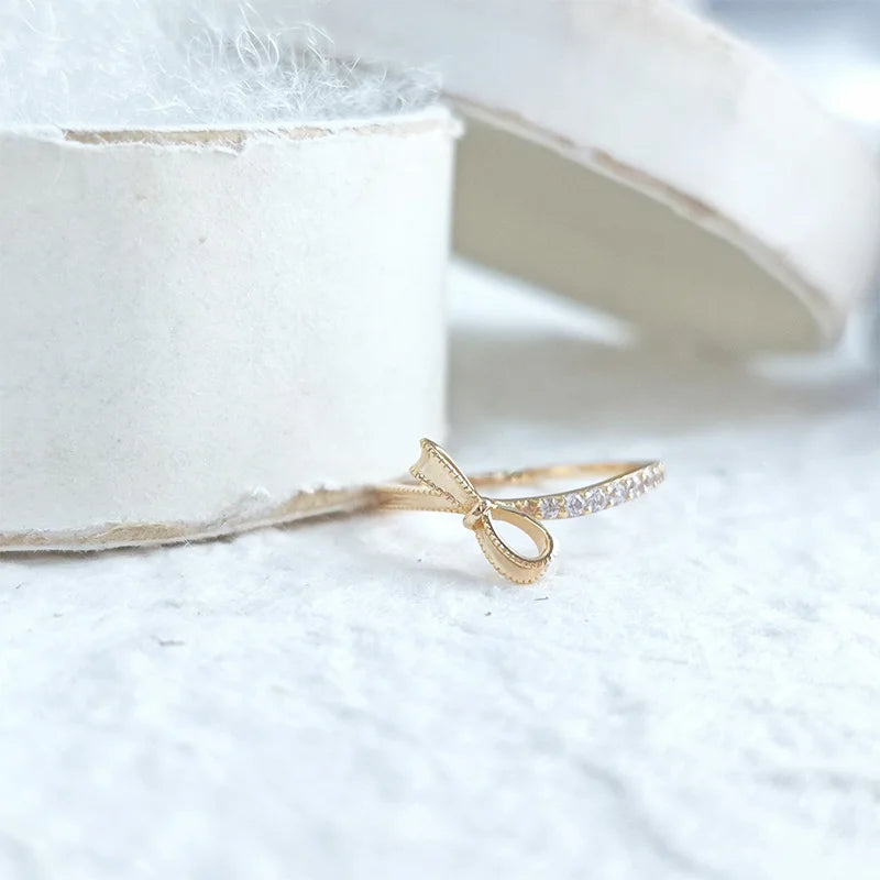 Emotional Factory 925 Sterling Silver 14K Gold Plated Gemstone Cz Zircon Butterfly Bow Twisted Wall Ring