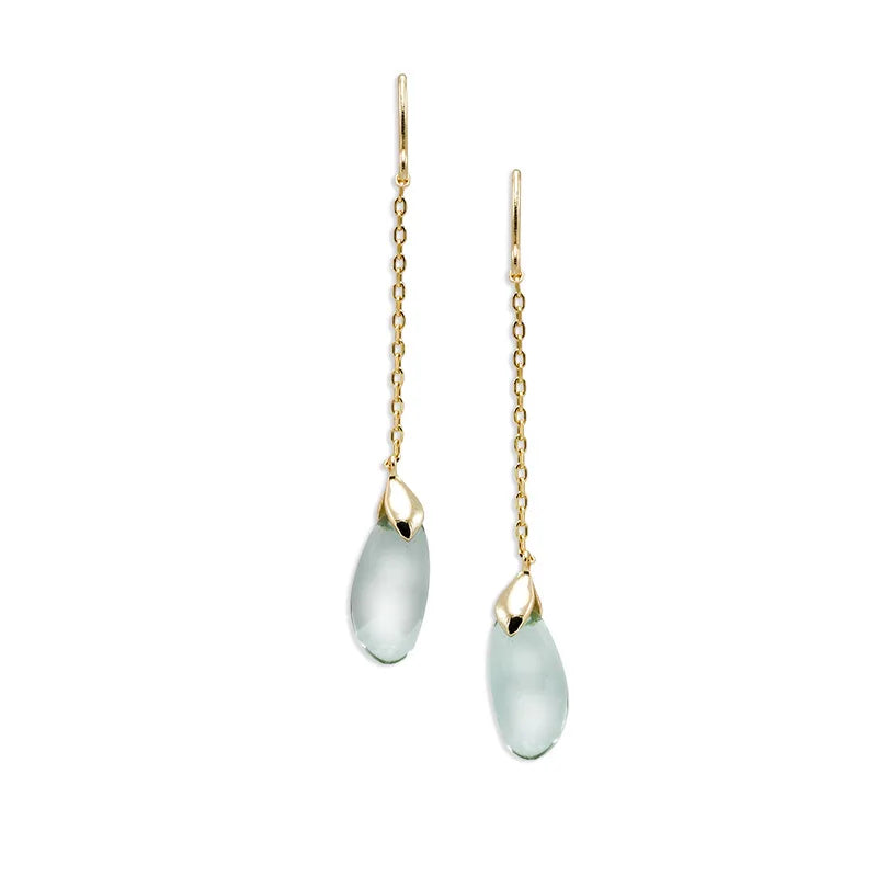 Emotional Factory 925 Sterling Silver 14K Gold Plated Gemstone Drop Green Quartzite Long Strip  Earrings