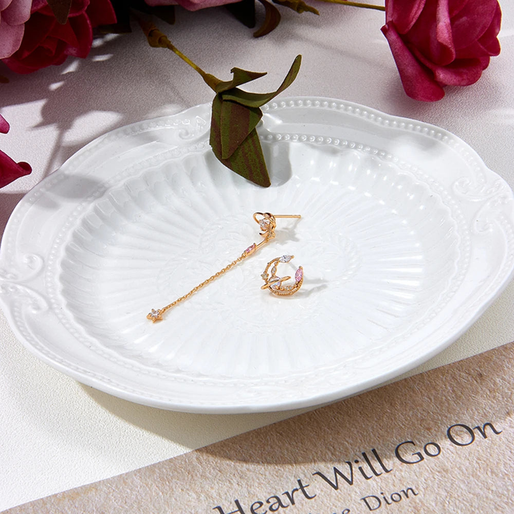 Emotional Factory Jewelry New 925 Sterling Silver 14K Gold Plated Pink Zircon Light Yellow Long Moon Star Earrings