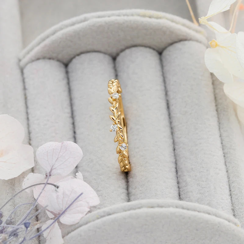 Japanese Light Luxury Stackable Silver Ring With Zircon and Wheat Design for Daily Commuting Women