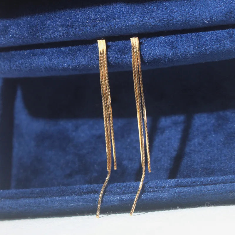 Emotional Factory 925 Sterling Silver 14K Gold Plated  Light Luxury Tassel Long Snake Bone Chain Stud Earrings