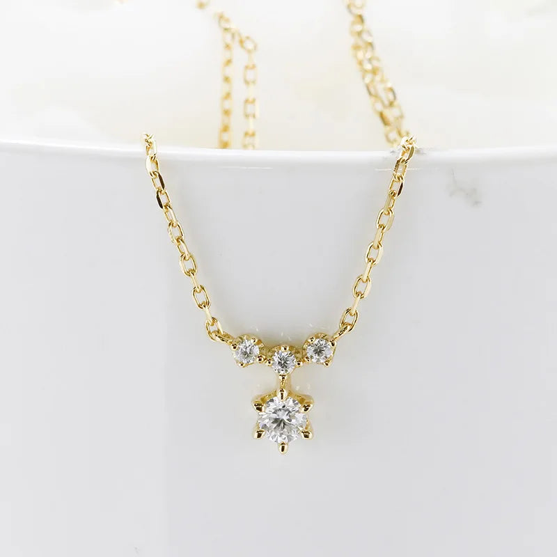 Emotional Factory 925 Sterling Silver 14K Gold Plated Gemstone Y Shaped Sample Round Stone Moissanite Chain Necklace