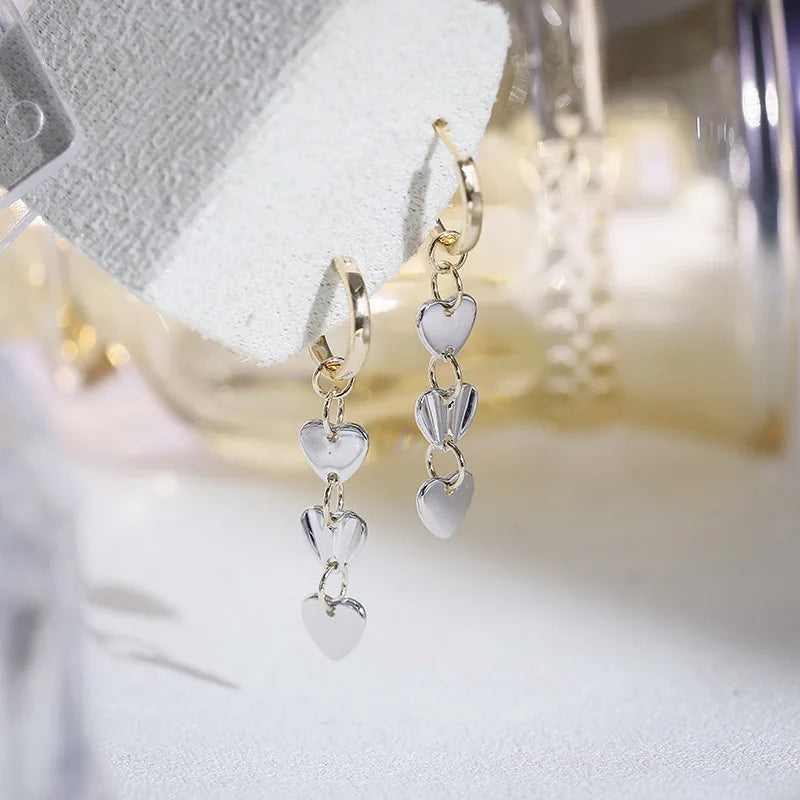Emotional Factory 925 Sterling Silver 14K Gold Plated Niche Design Heart-Shaped Chain Detachable Hoop Earrings
