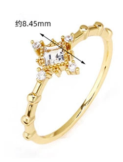 Custom 925 Sterling Silver 14K Gold Plated Natural Stone Gemstone Gem White Topaz Geometry Square Ring