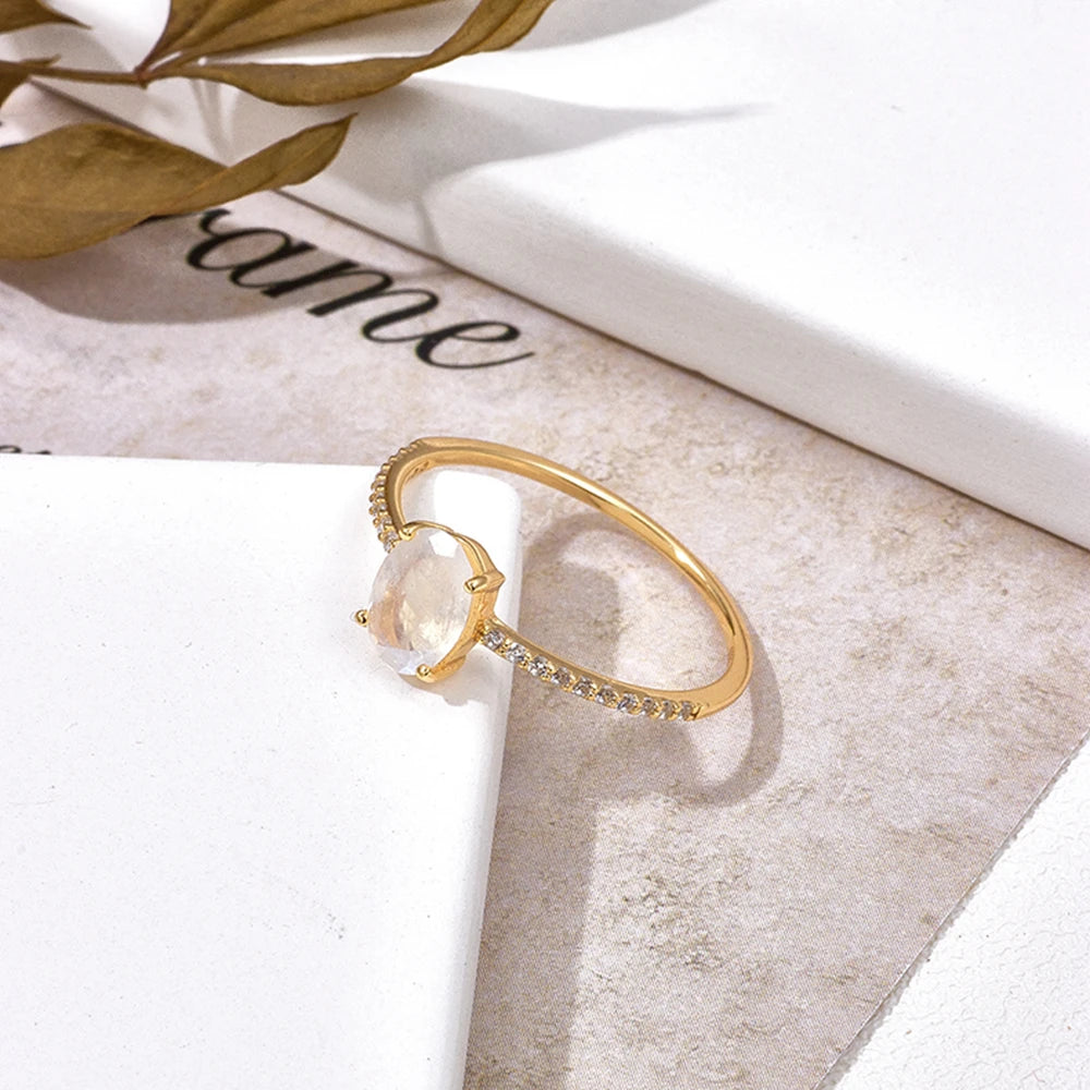 Emotional Bague S925  Jewelry 925 Sterling Silver 14K Gold Plated Raw Irregular  Gemstone Series Zircon Simple Moonstone Ring