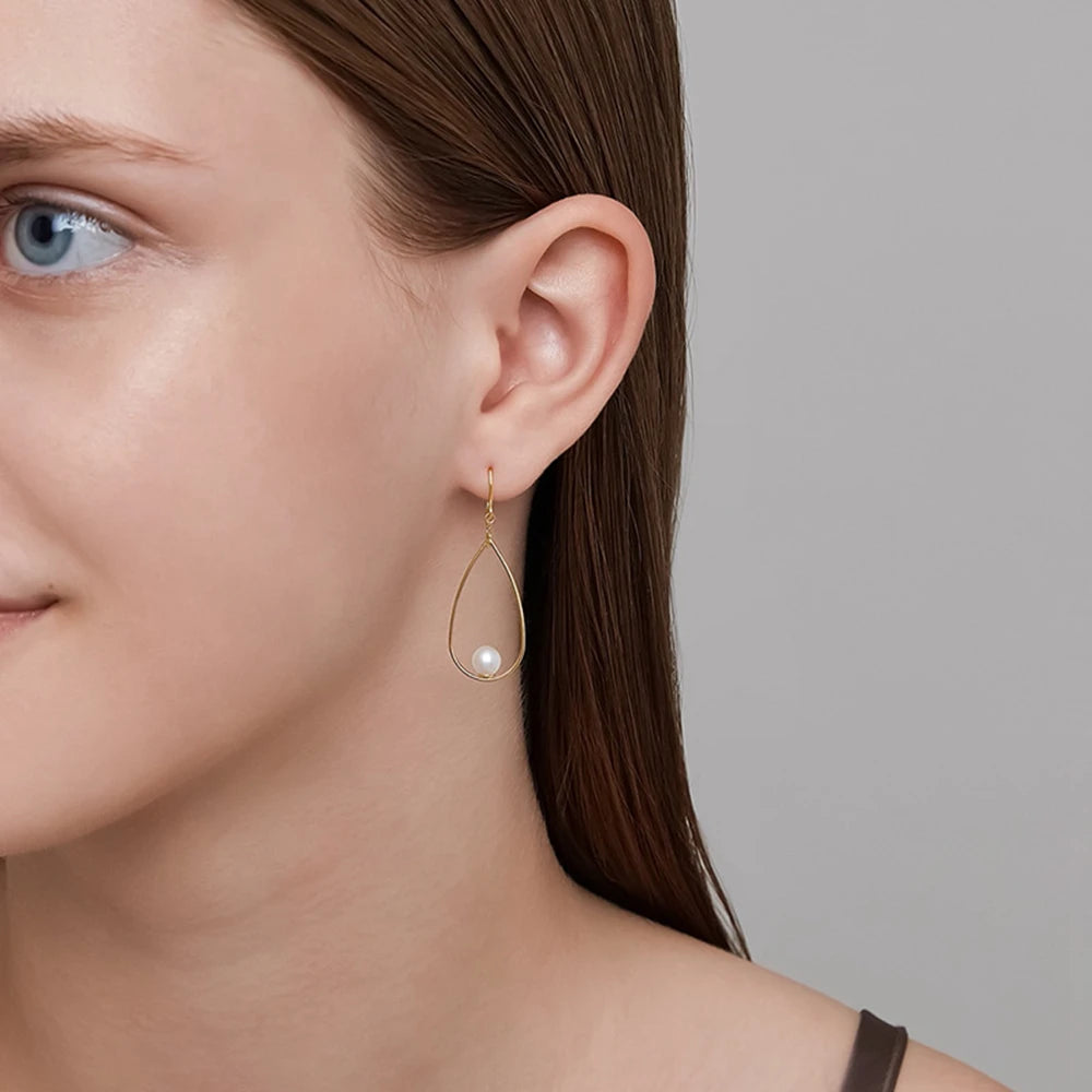 925 Sterling Silver 14K Gold Plated Gem Stone Gemstone Natural Freshwater Pearls Premium Geometric Lines Earrings