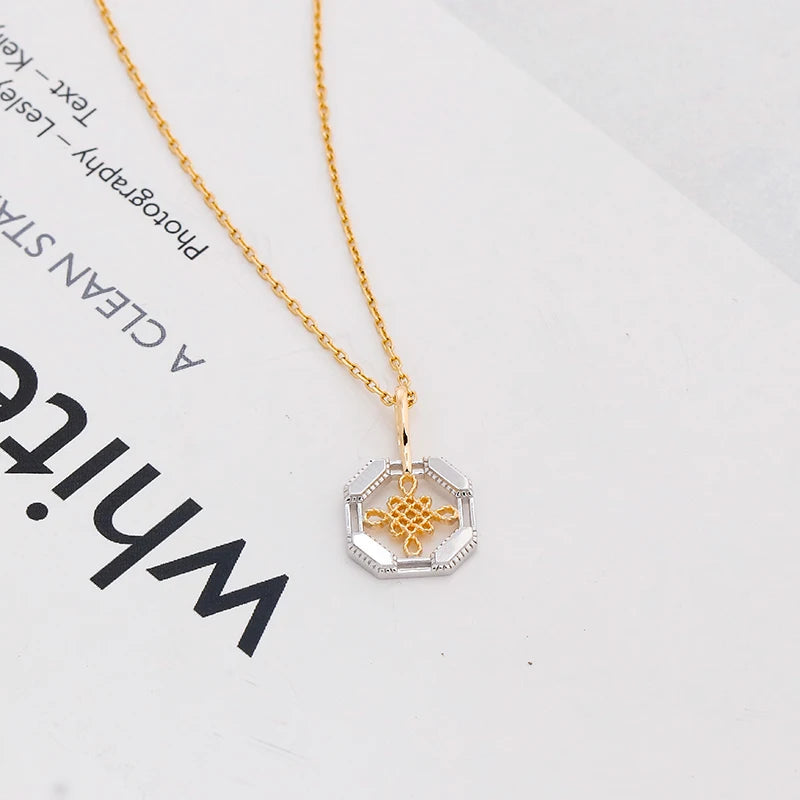 2024 New Arrival National Style Chinese Knot Element S925 Silver 2 Tones Gold Color Jewelry