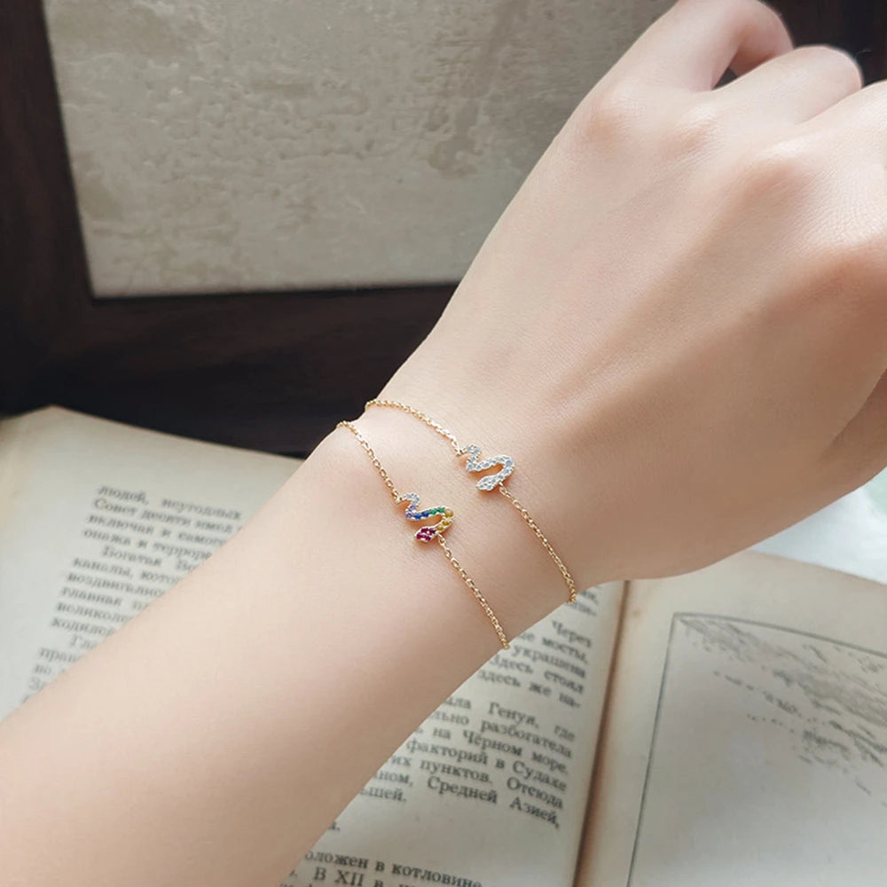 Emotional Pulseras De Plata Factory 925 Sterling Silver 14K Gold Plated Gemstone Rainbow Stone Small Cute Snake Zircon  Bracelet