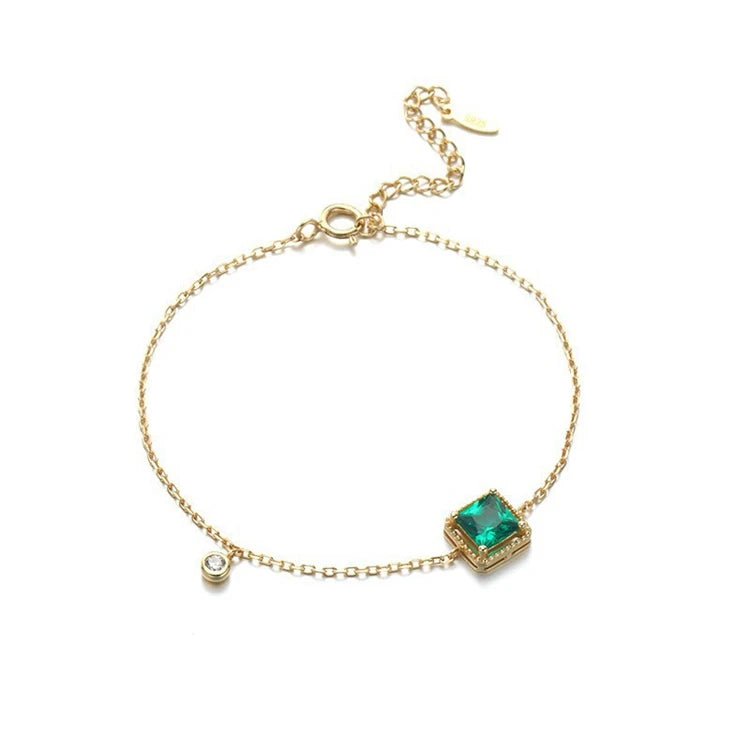 Pulseras Personalizadas 925 Sterling Silver 14K Gold Plated Gemstones Geometric Square Tanzanite Zirconia Green Zircon Bracelet