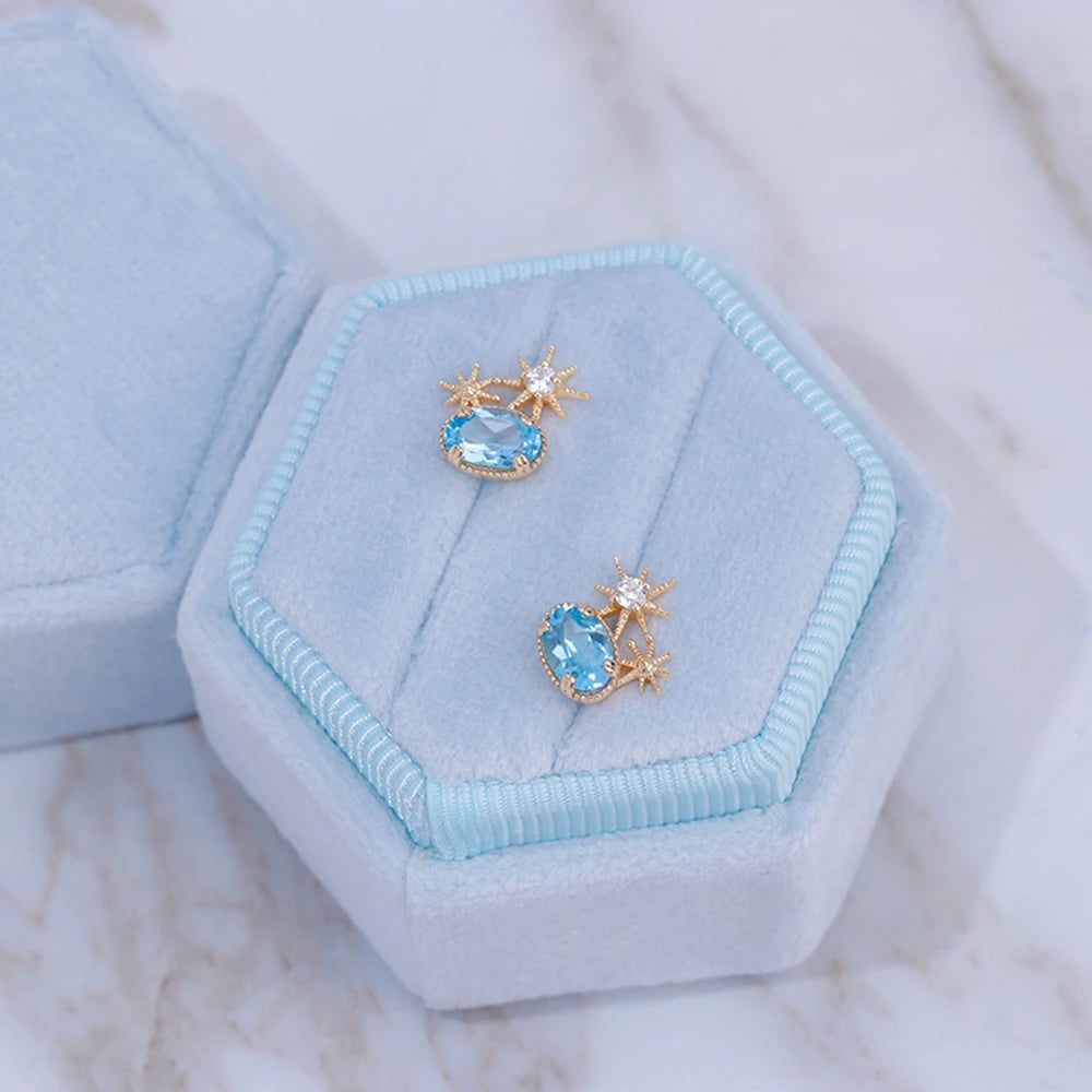 Gemstone Gem Natural Swiss Blue Topaz Star Stud Earrings