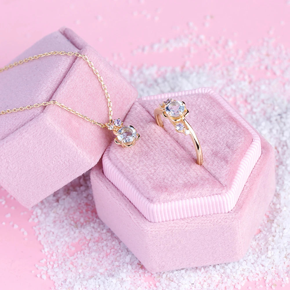 Custom 925 Sterling Silver 14K Gold Plated  Natural Stone Gemstone Natural Sky Blue Topaz Tanzanite Flower Ring