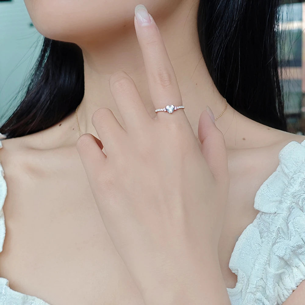 Emotional Factory 925 Sterling Silver 14K Gold Plated Gemstone Simple Single Stone Geometric Heart High Carbon Diamonds Ring