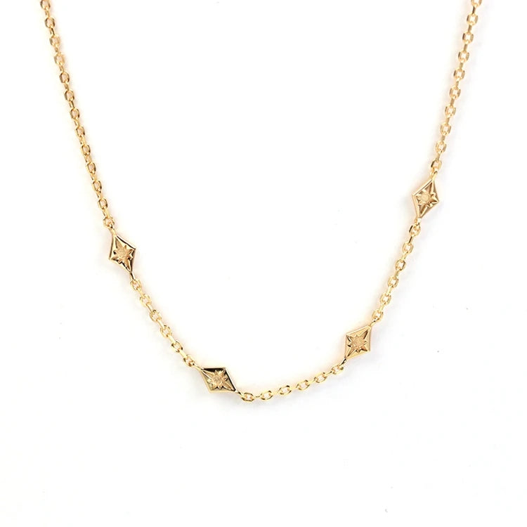 Gemstone Emotional Factory 925 Sterling Silver 14K Gold Plated Zircon Simple Eight-Pointed Star Carved Necklace