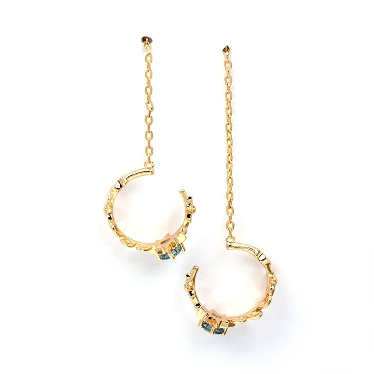 Emotional Factory 925 Sterling Silver 14K Gold Plated Citrine Moon Wreath Gemstone Garland Earrings