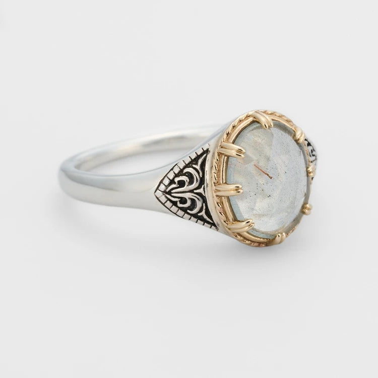 Emotional Factory 925 Sterling Silver 14K Gold Plated Gemstone Layered Two-Colour Plating Vintage Labradorite Ring