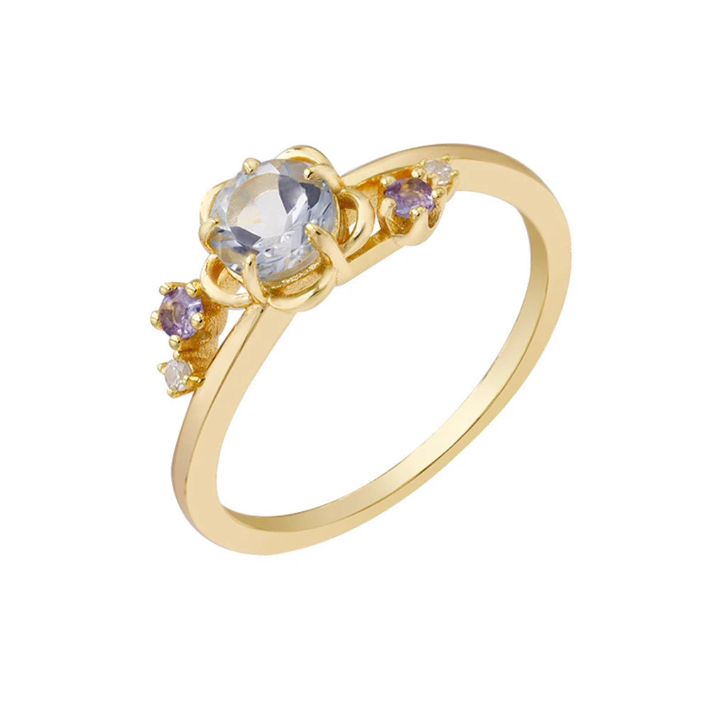Custom 925 Sterling Silver 14K Gold Plated  Natural Stone Gemstone Natural Sky Blue Topaz Tanzanite Flower Ring