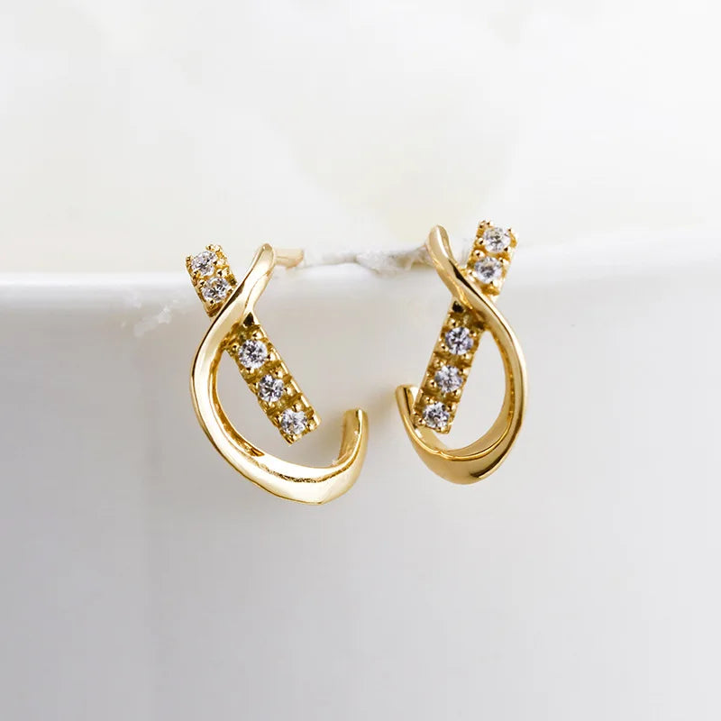 Emotional Factory 925 Sterling Silver 14K Gold Plated Retro Fashion Carved Cz Zircon X Shaped Earrings