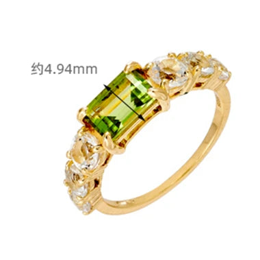 925 Sterling Silver 14K Gold Plated Rectangle Rectangular Green Peridot Ring Topaz Rings