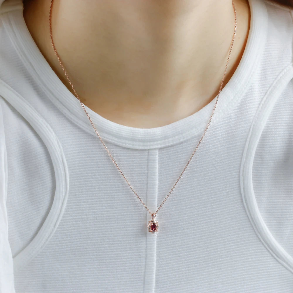 925 Sterling Silver 14K Gold Plated Gemstone Geometrical Sky Blue Topaz Garnet Necklace