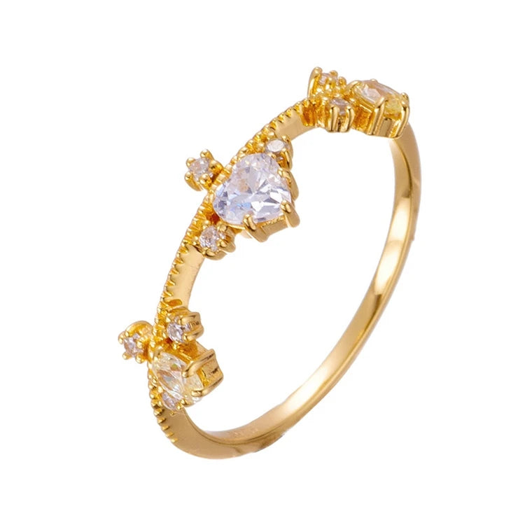 Emotional Factory 925 Sterling Silver 14K Gold Plated Gemstone Heart Irregular Diamond Shaped  Ring