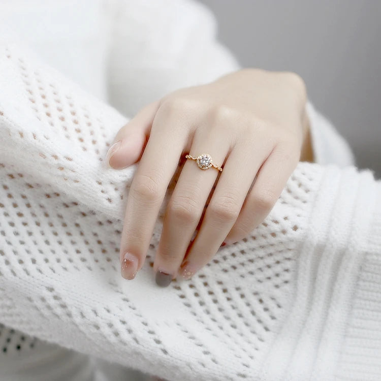 Emotional Factory 925 Sterling Silver 14K Gold Plated Gemstone 5Mm Horse'S Eye Stone Zicon Sparkling Moissanite Ring