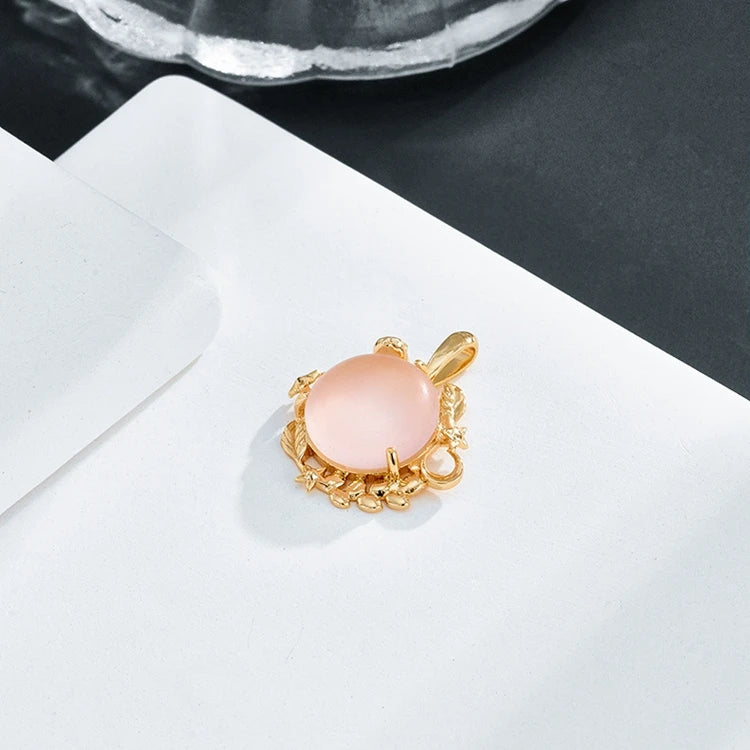 Emotional Factory 925 Sterling Silver 14K Gold Plated Gemstone Pink Crystal Leaf Star Pendant