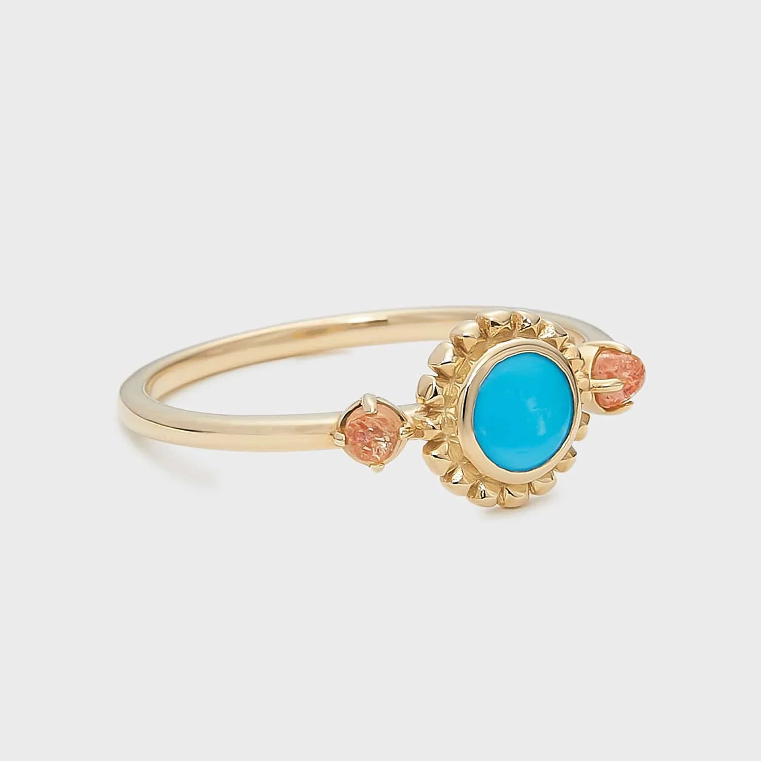 Factory Wholesale Customization Simple Niche Retro Style Geometric RoundS925Silver Plating14KGold Turquoise Ring