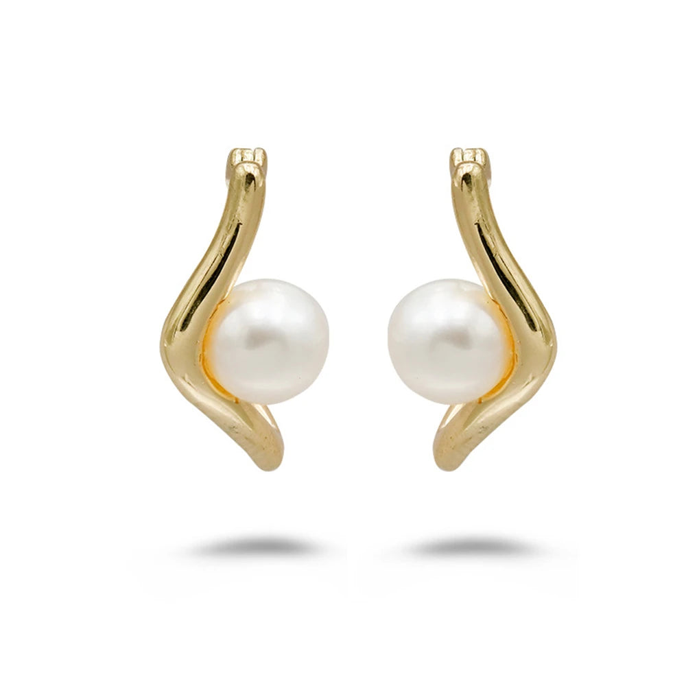 Emotional Factory 925 Sterling Silver 14K Gold Plated Gemstone V Shaped Freshwater Fashion Pearl Earrings for Women