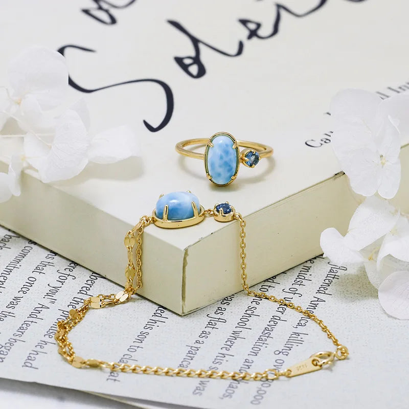 Emotional Schmuck Fur Frauen 925 Sterling Silver 14K Gold Plated Gemstone Egg-Shaped Seafoam London Blue Topaz Bracelet