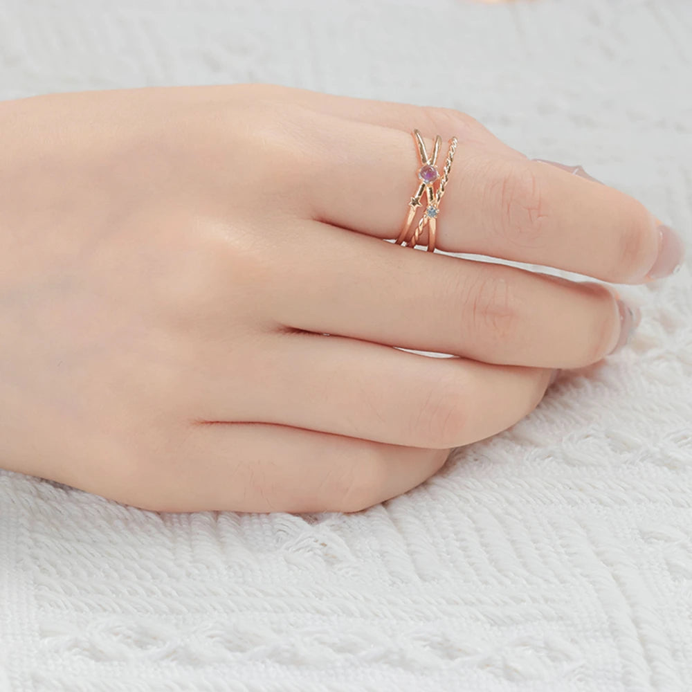 Natural Moonstone Hollow Track Star Triple Ring