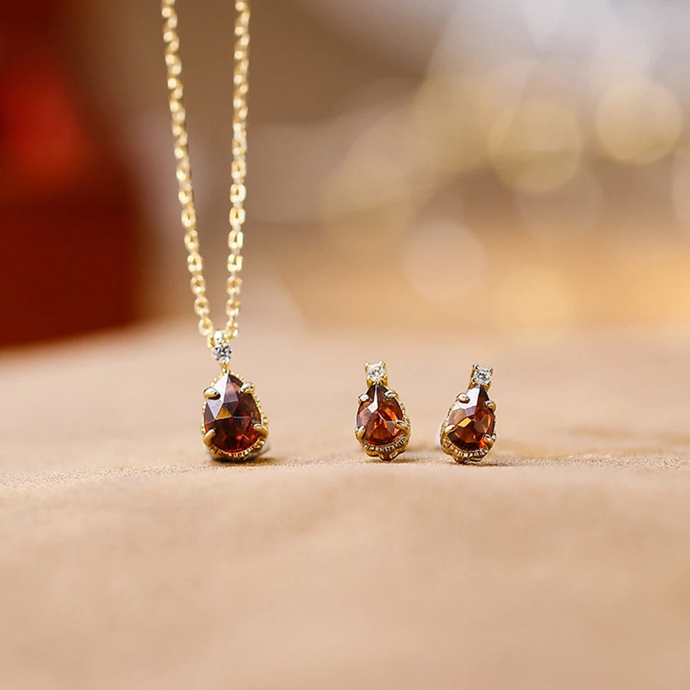 Emotional Factory 925 Sterling Silver 14K Gold Plated Gemstone Drop January Birthstone Garnet Necklace for Birthday Gift
