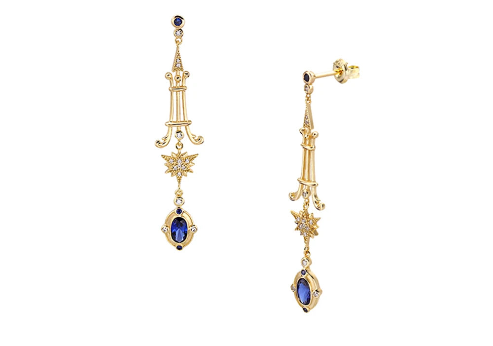 Emotional Factory 925 Sterling Silver Gem Stone Gemstone Vintage Style Palace Starlight Astral Star Blue Zirconium Earrings