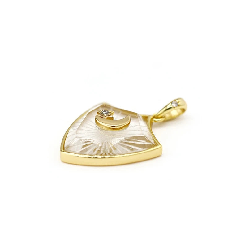 925 Sterling Silver 14K Gold Plated Gemstone Shield Rock Crystal Moon Necklace