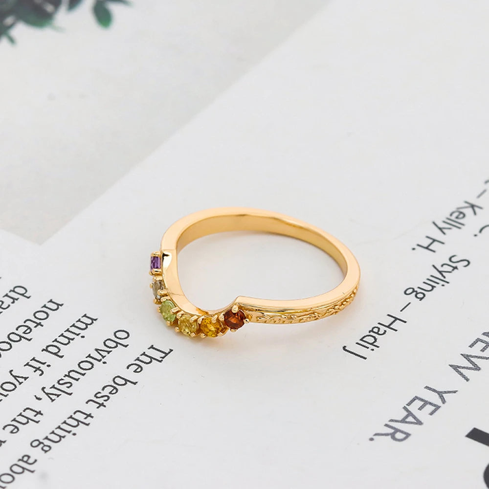 925 Sterling Silver 14K Gold Plated Gemstone Rainbow Bridge Colour Rhodolite Garnet Citrine Peridot Sky Blue Topaz Amethyst Ring