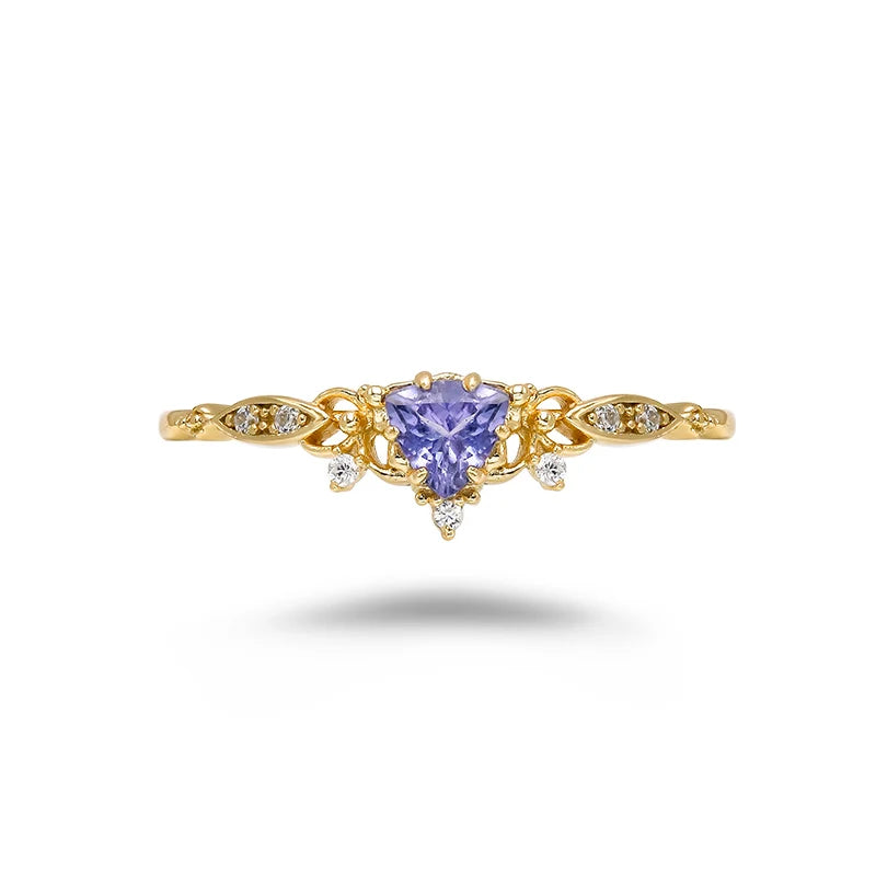 French Light Luxury Retro Style S925 Silver Plated 14k Gold Tanzanite Ring for Wholesale
