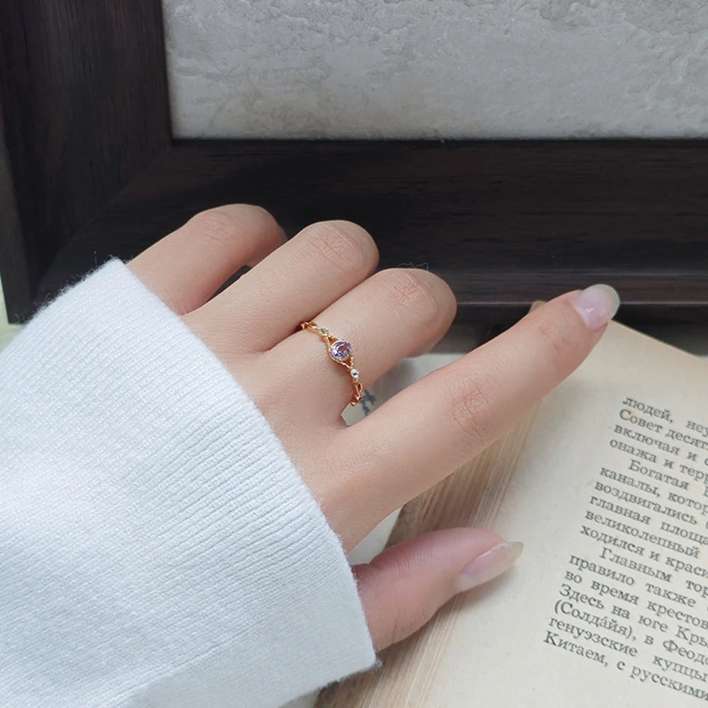 Emotional Bague Mariage  925 Sterling Silver 14K Gold Plated Gemstone Gentle Sweet  Natural Stone Pinstripe Amethyst Topaz Ring