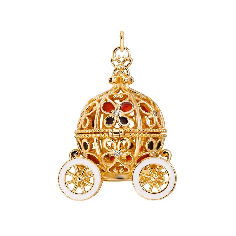 Emotional Factory 925 Sterling Silver 14K Gold Plated Zircon Small Pumpkin Car Enamel Necklace With Ordinary Chain