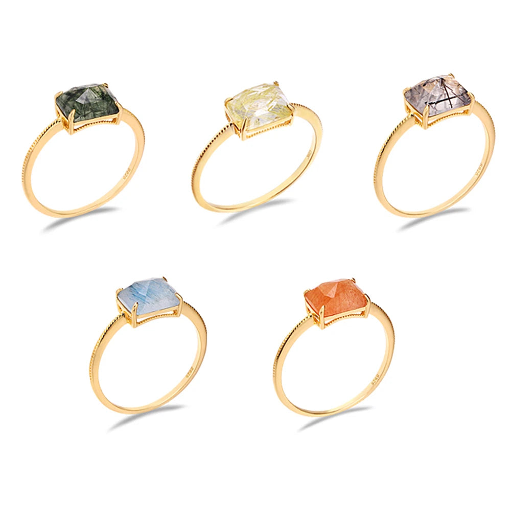 Emotional Factory 925 Sterling Silver Gem Stone Gemstone  Long Rectangular Hair Crystal Geometric Rings